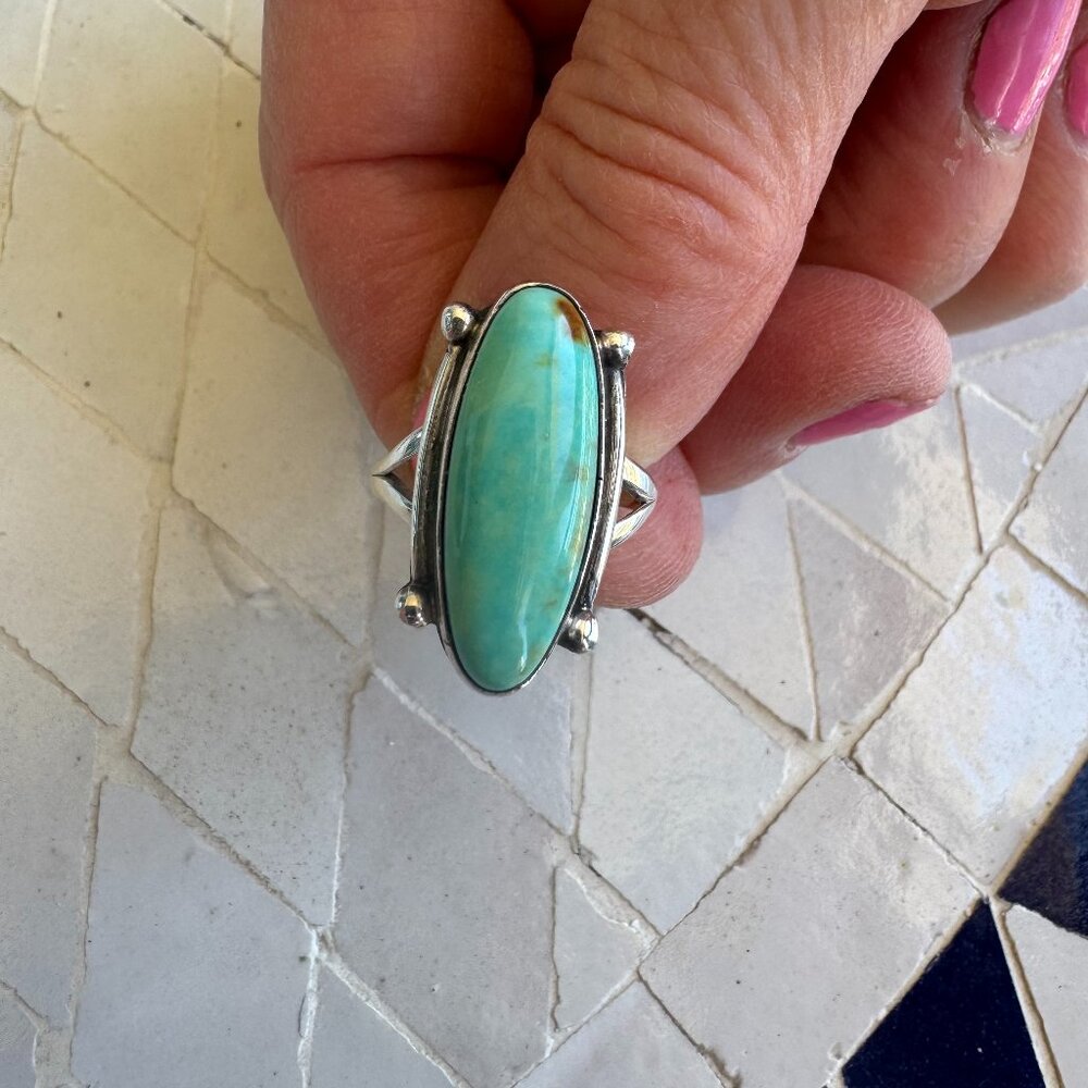 Vintage signed  Native American turquoise ring, sterling silver, size 5 1/2